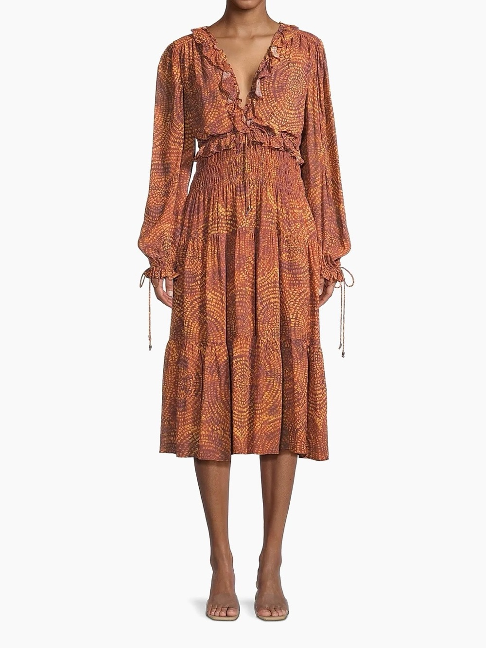 Stellah Sand Garden Print Georgette Midi-Dress